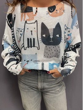 Top pull oversize imprimé multi chats