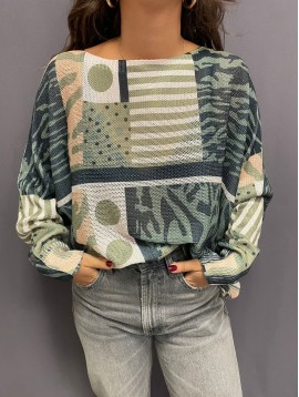 Top pull oversize imprimé patch peau de bête