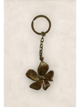 Porte clés acier - Fleur striée 