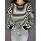 Top fin manches longues rayures horizontales col V