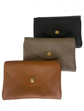 Portefeuille cuir grainé rabat clou