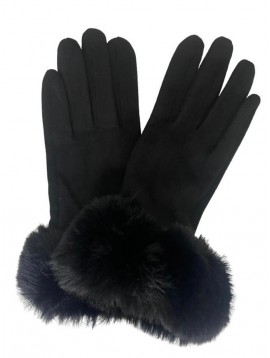 Gants tactiles effet daim avec fourrures sur les poignés 