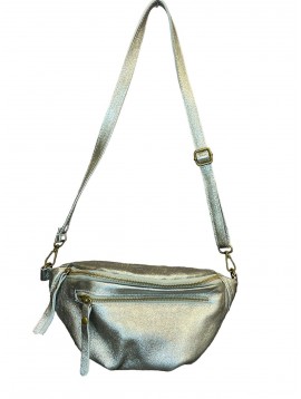 Sac porté travers forme banane metallisé double zip