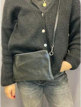 Sac cuir porté travers style pochette rectangulaire metallisé