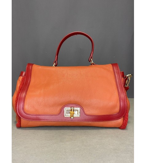 Sac porté main synthé bi matière avec bandouliere à motif