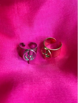 Bague Acier réglable - Bague large avec cercle et baton central