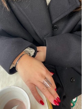 Bague Acier réglable - Avec pastille ouverte effet rosace 