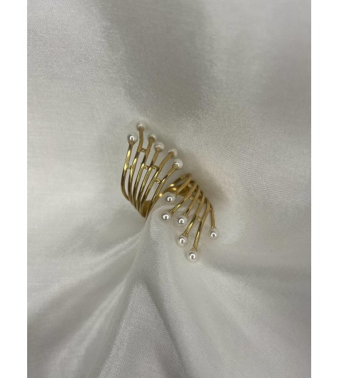 Bague Acier réglable - multi tiges avec perles effet nacré
