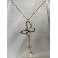 Collier long Acier-  Sautoir cravate pendentif papillon sur chaine 