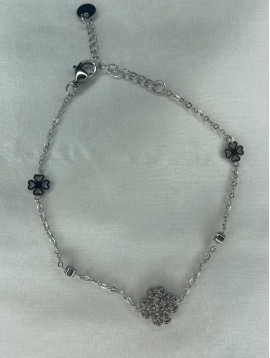 Bracelet Acier - Trèfle à strass et rang de petits trèfles