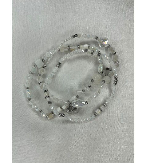 Bracelet Acier - Multirangs perles avec trèfle et coeur 