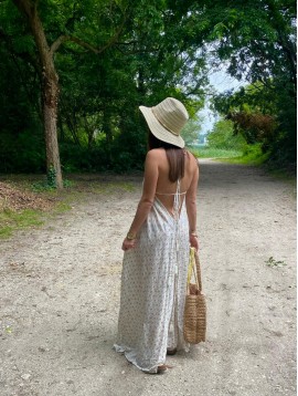 Robe longue motifs quadrillage avec rayures lurex