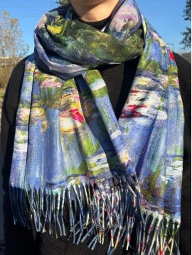 Echarpe imprimée avec franges nympheas Monet