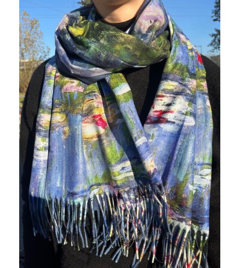 Echarpe imprimée avec franges nympheas Monet