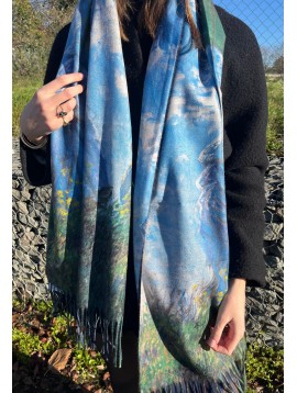 Echarpe imprimée avec franges femme à l'ombrelle Monet