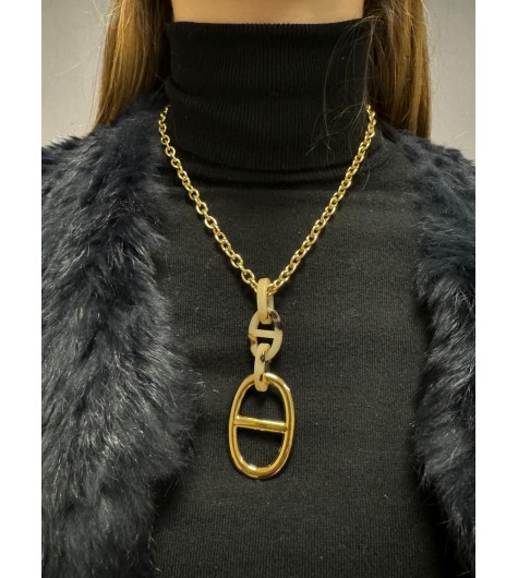 Collier Acier - Chaine avec grain de café en résines et en acier