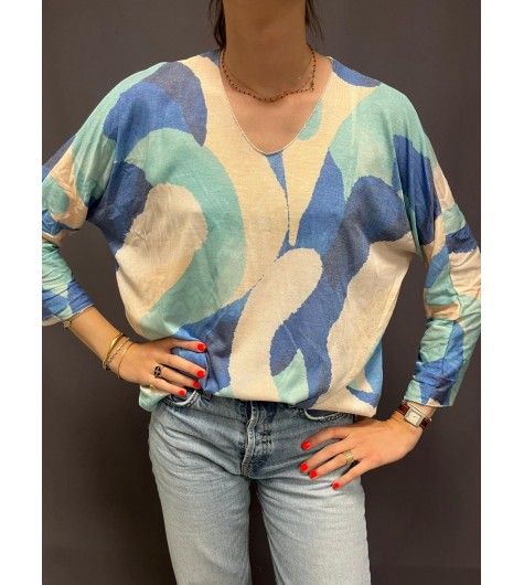 Top avec taches de couleurs et col lurex