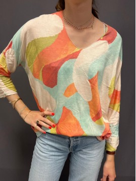 Top avec taches de couleurs et col lurex
