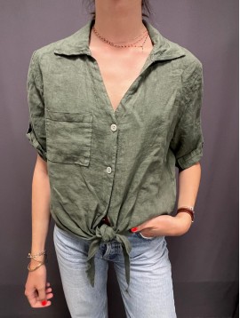 Top chemise manches courtes col V avec noeud