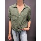 Top chemise manches courtes col V avec noeud