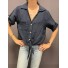 Top chemise manches courtes col V avec noeud