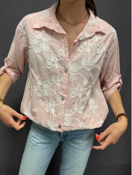 Top chemise avec broderies fleurs