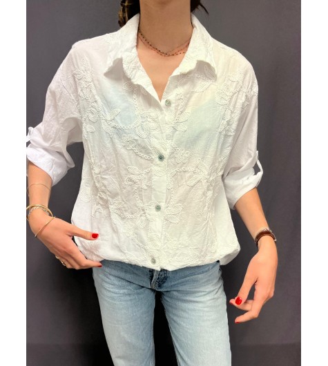 Top chemise avec broderies fleurs