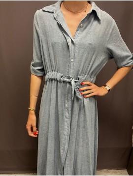 Robe longue chemise avec noeud a la taille