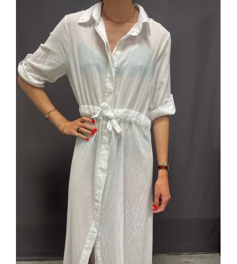 Robe longue chemise avec noeud a la taille