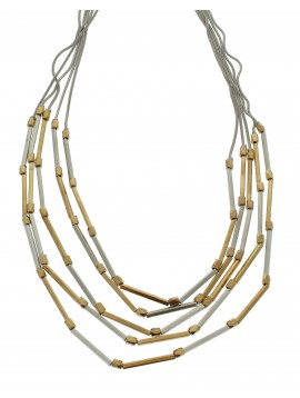 Necklace - Multi-chains round beads and tubes.