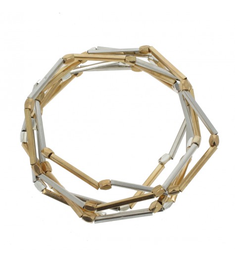 Bracelet - Multirangs, perles rondes et tubes en métal.