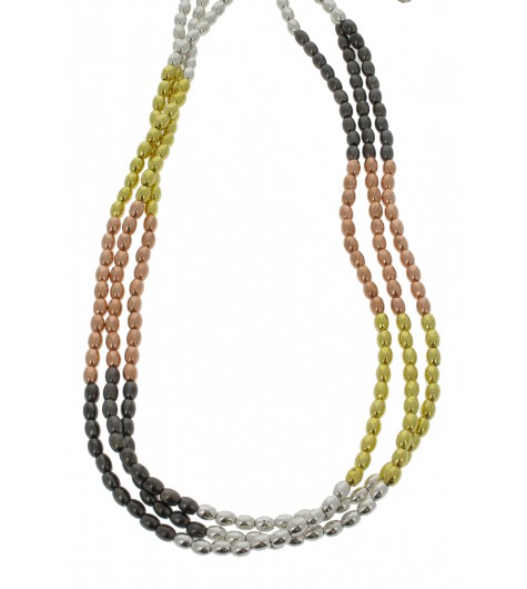 Collier - Trois rangs, perles grain de riz.