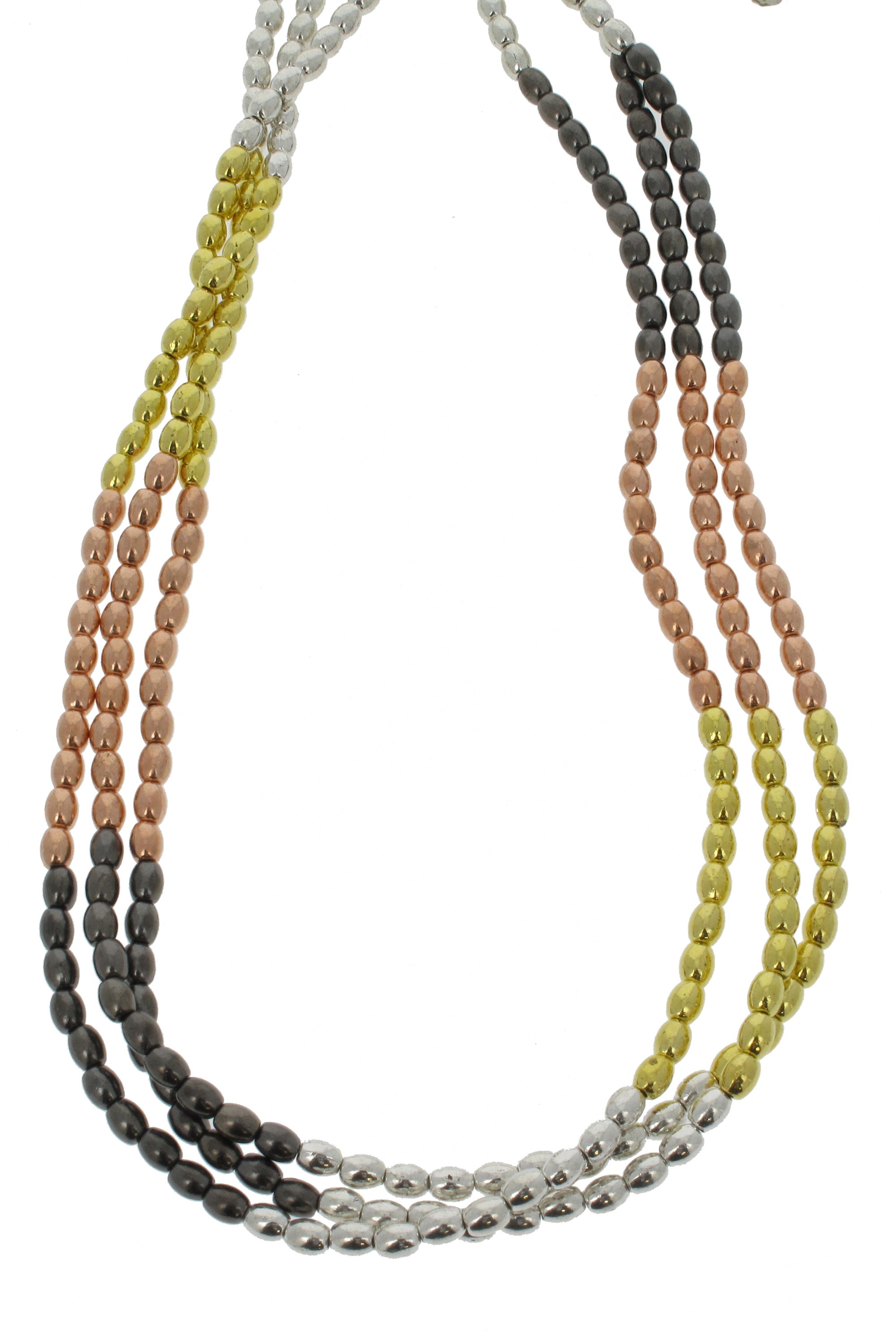 Collier - Trois rangs, perles façon grain de riz.