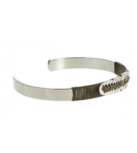 Bracelet - Plume en métal sur fil.