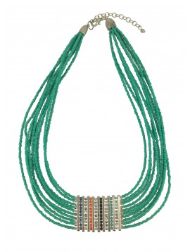 Necklace - Multi rows colored beads and bars.