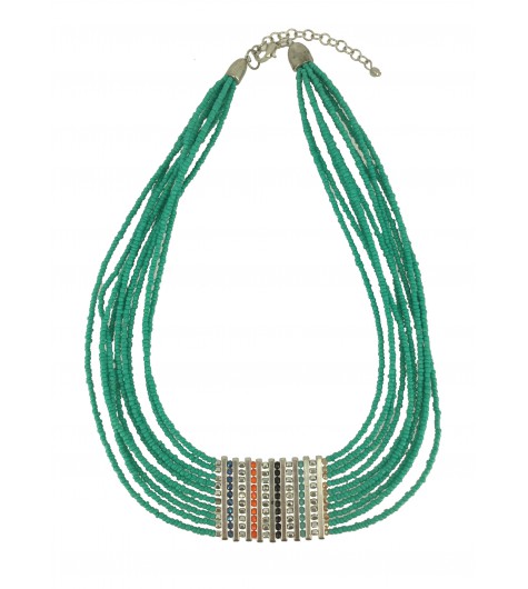 Collier - Multi rangs perles de couleurs et barrettes .