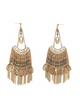 Earrings - Hanging chains and beads.