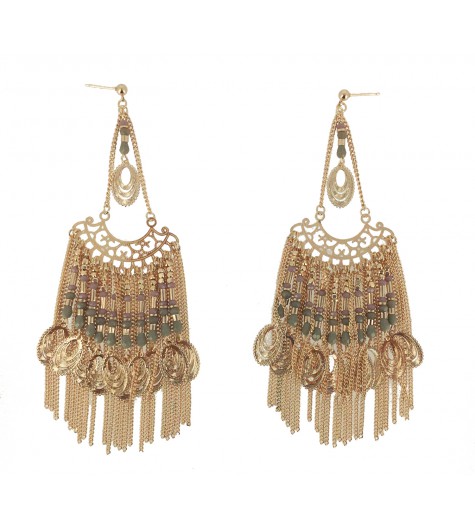 Earrings - Hanging chains and beads.