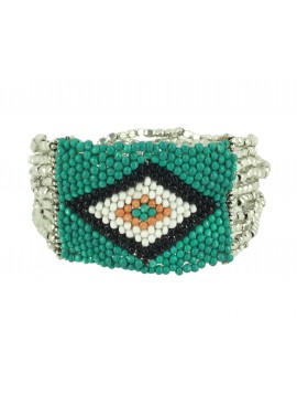 Bracelet - Multi rangs petites perles et motif losange.