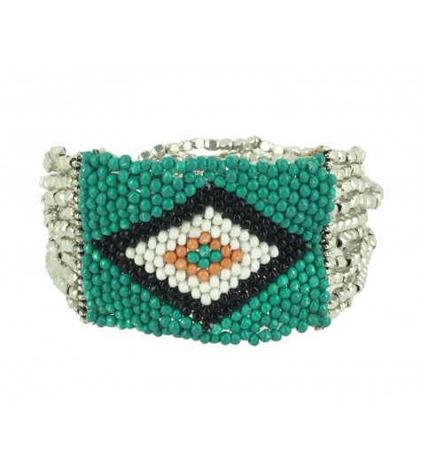 Bracelet - Multi rangs petites perles et motif losange.