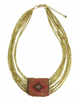 Collier - Multi rangs de perles et motif losange.
