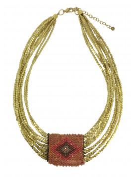 Necklace - Multi row beads chains and diamond pattern.