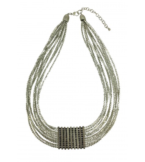 Necklace - Multi row beads chains bars.