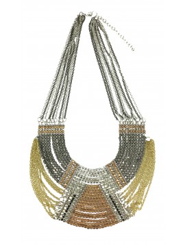 Necklace - Multi row beads and chains.