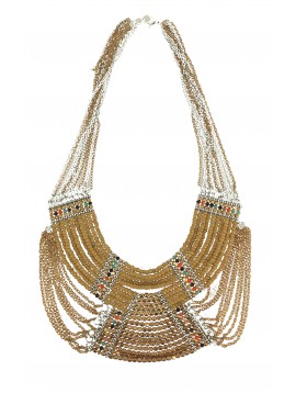 Necklace - Multi row colour beads and chains.