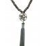 Long Necklace - Small circle with faceted beads and pompom charm.