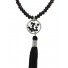 Long Necklace - Small circle with faceted beads and pompom charm.