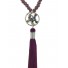 Long Necklace - Small circle with faceted beads and pompom charm.