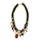 Necklace - Large chain with velvet ribbon and rhinestones.