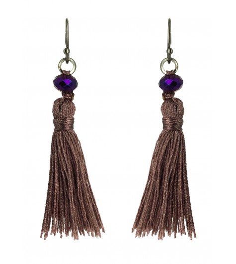 Earrings - Pompoms with faceted beads.